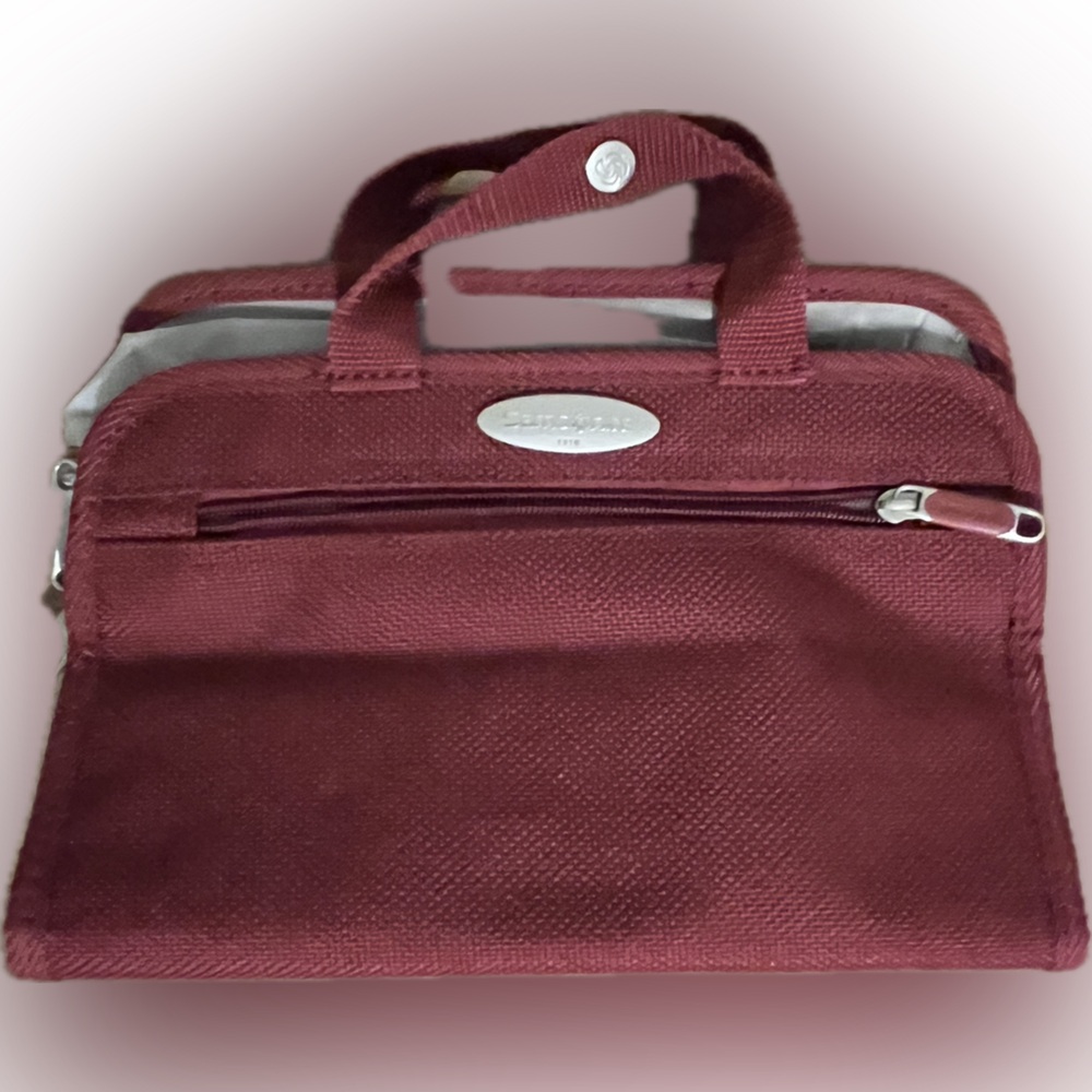 💥Vintage Samsonite Maroon Travel Cosmetic Make Up Toiletry Bag Case Fold Up